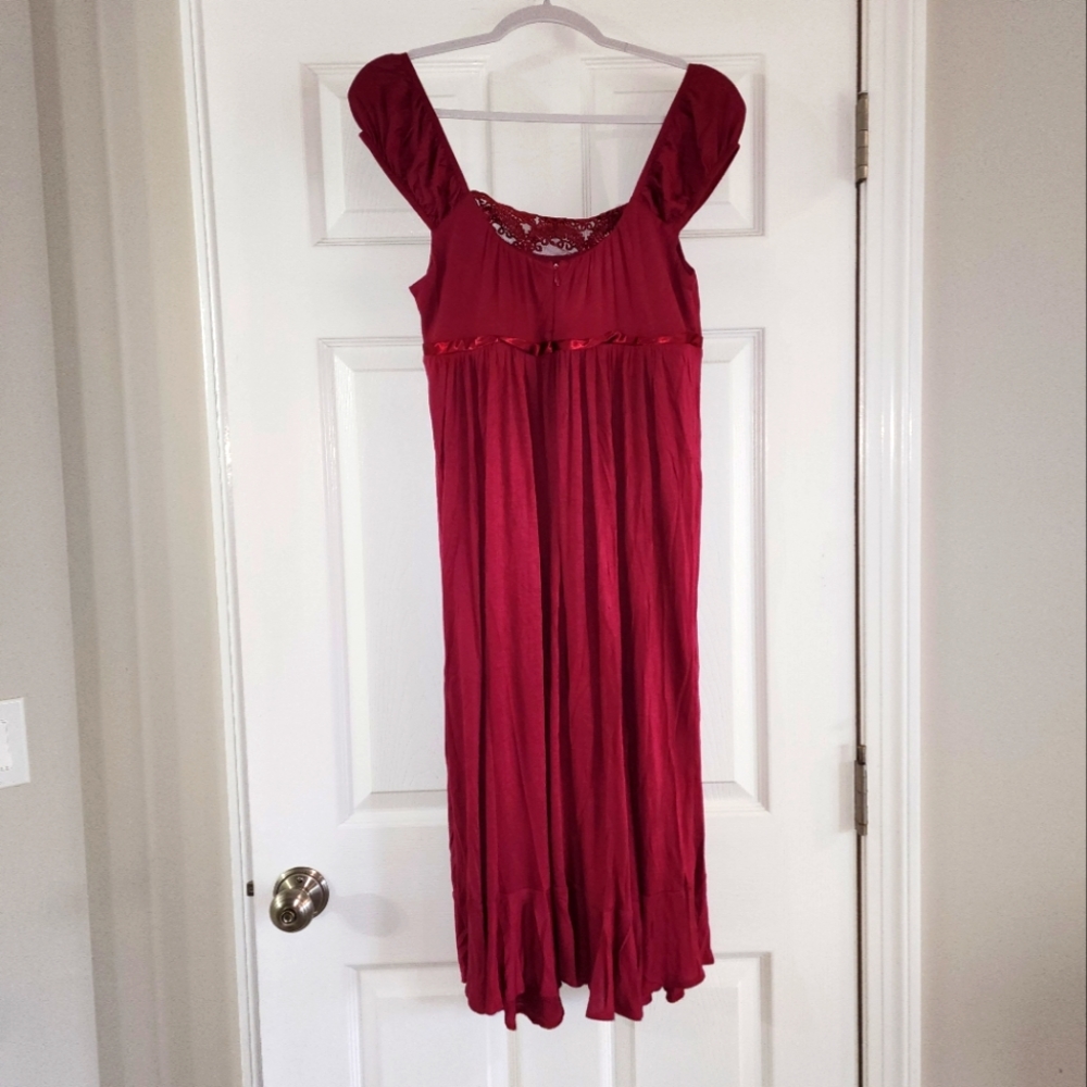 NEW With Tags Max and Cleo Lace Trim Bodice Flo Jersey Red berry dress sz Large